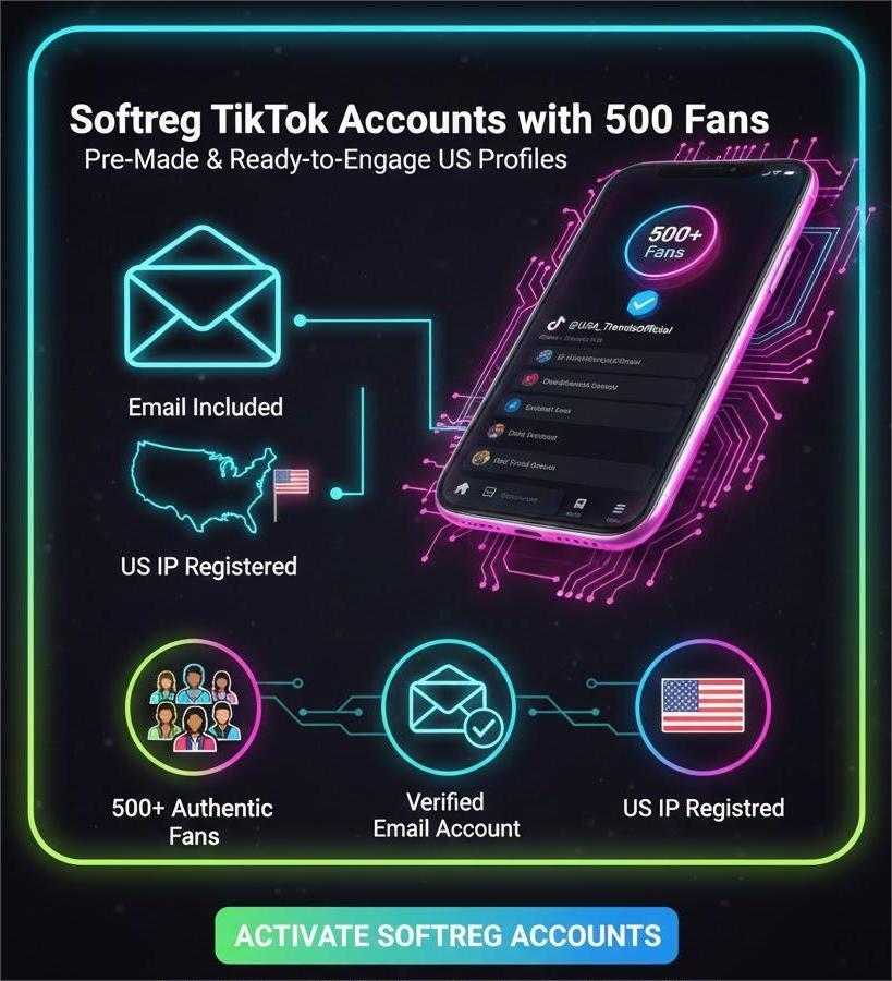 Softreg TikTok Accounts with 500 Fans, email included US ip Registered