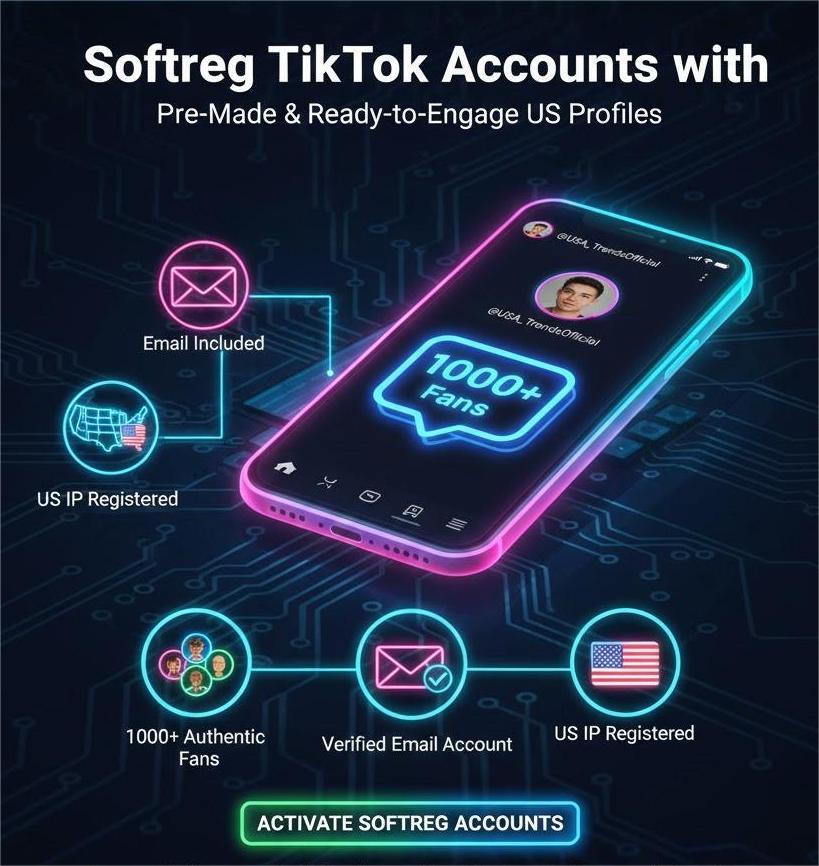 Softreg TikTok Accounts with 1000 Fans, email included US ip Registered