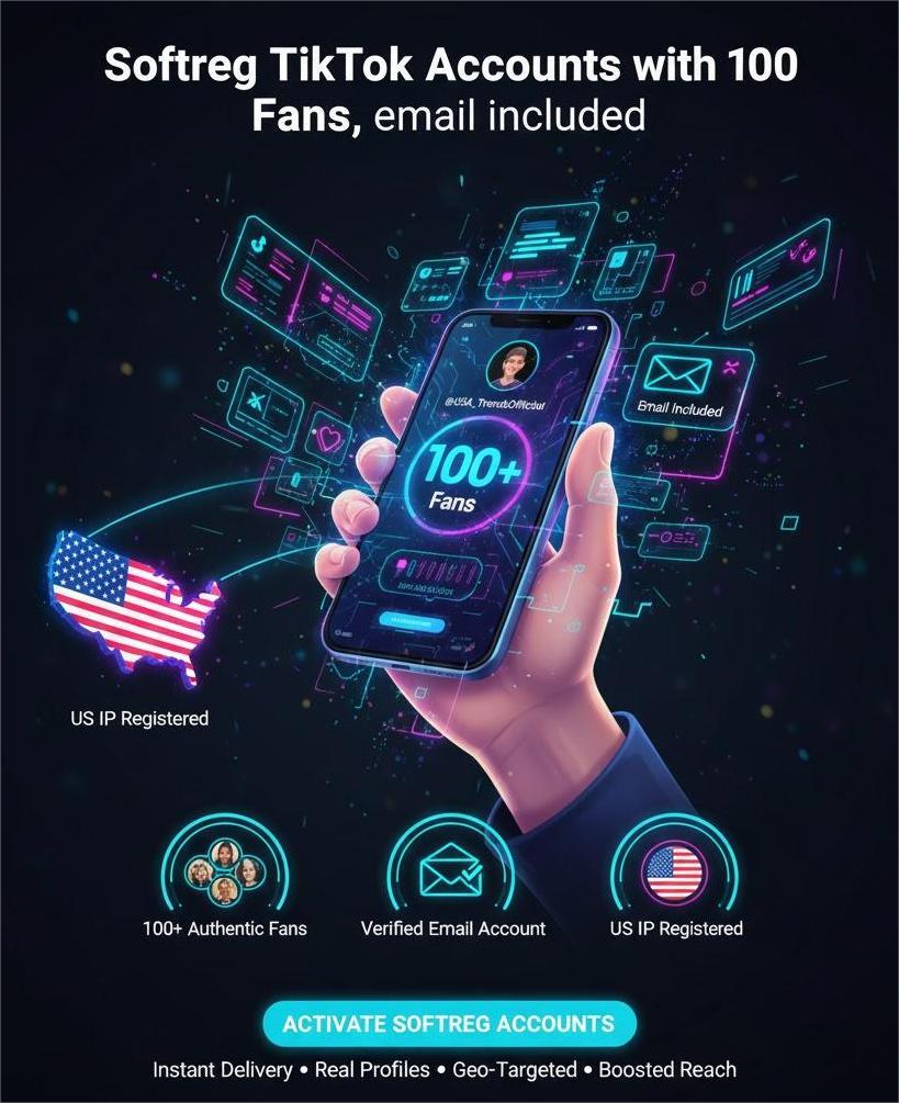 Softreg TikTok Accounts with 100 Fans, email included US ip Registered