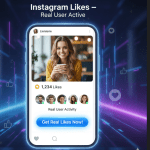 “Promotional graphic showing real active Instagram likes with a vibrant gradient background and heart icon.”